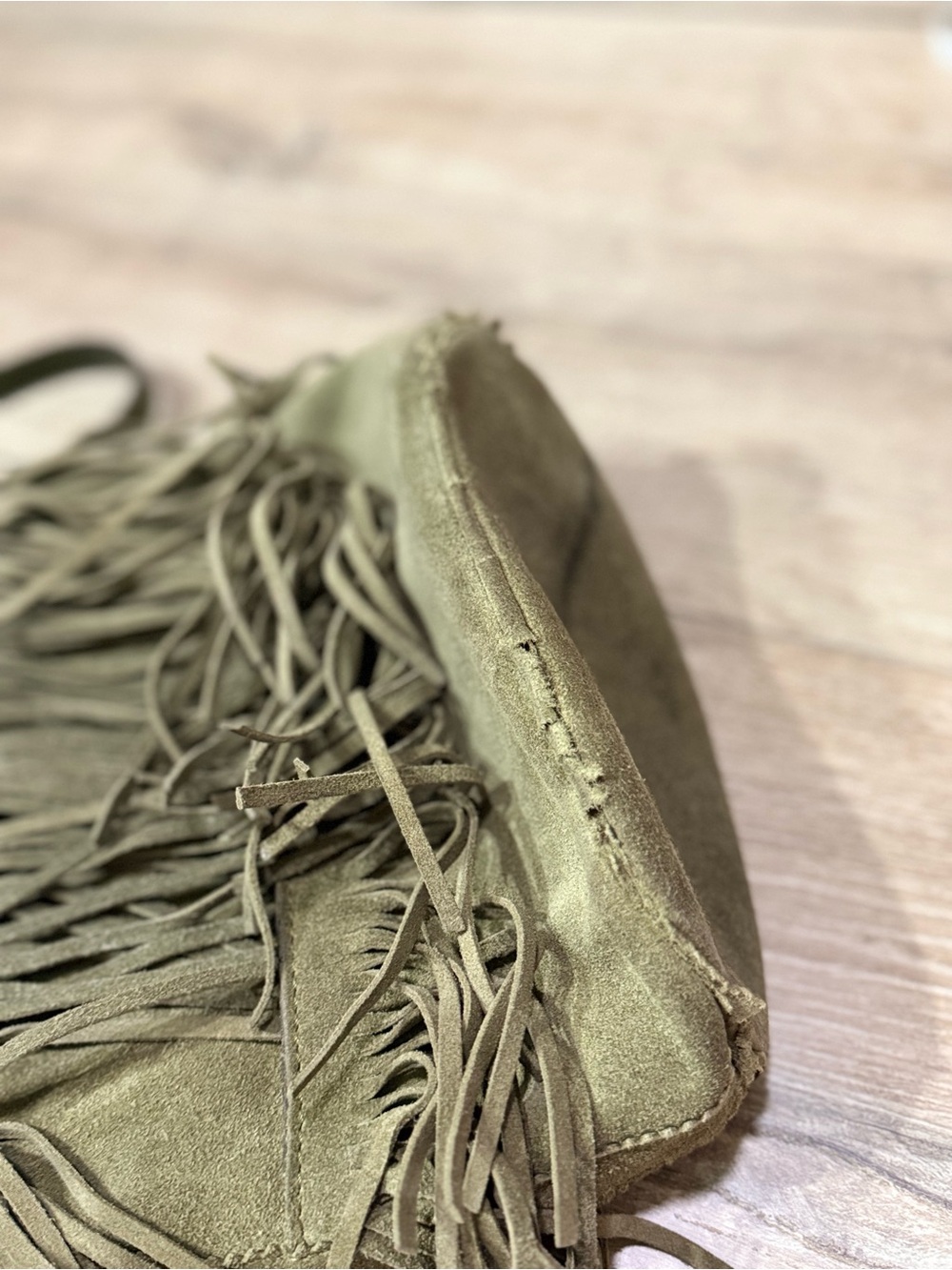 Patricia Nash Crossbody Boho Suede Fringe Bucket Bag Olive Green - Picture 12 of 16
